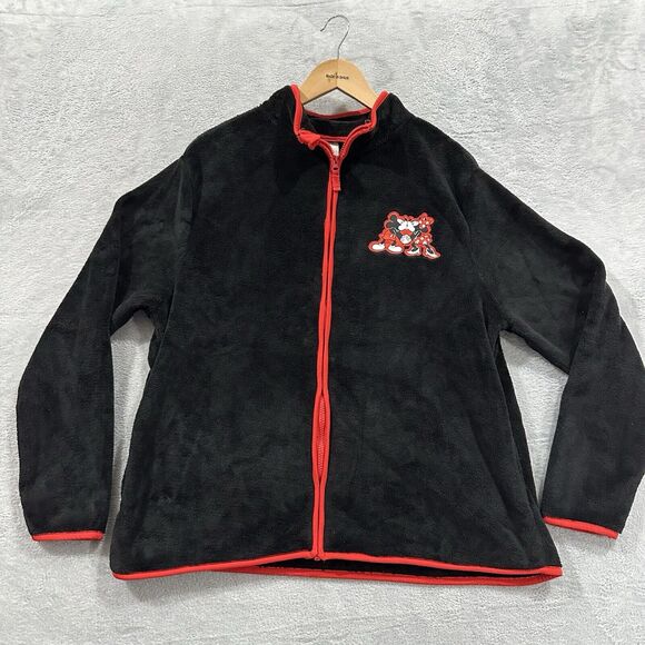 Disney Minnie Women XL Sherpa Zip Jacket Black Red - Picture 1 of 8
